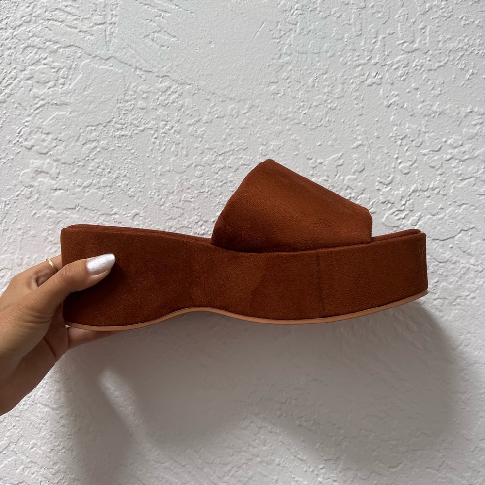 brown velvet platform wedge/ sandal